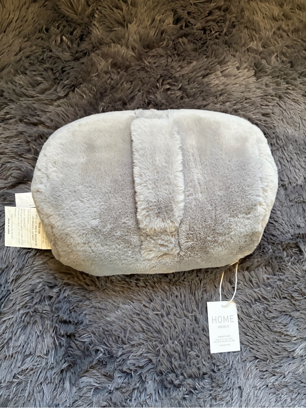 Forever 21 Gray Faux Fur Tablet Pouf